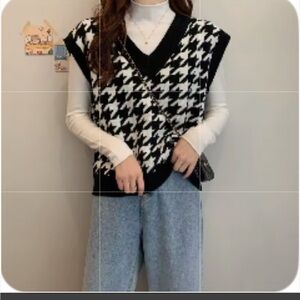 Black and White Houndstooth Sweater Vest